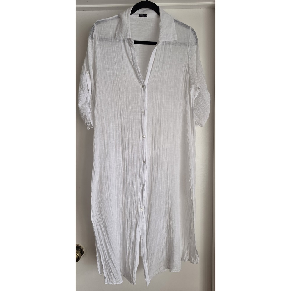 Calzedonia Women's White Long Shirt Top Pit to Pit 20" Length 42" Coverup